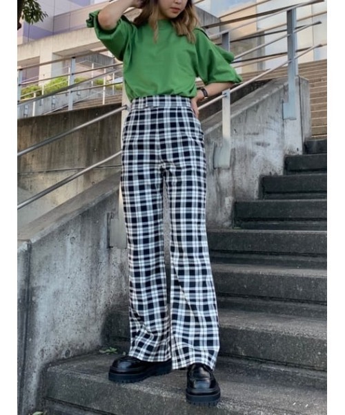 SLY（スライ）の「COLOR PLAID FLARE PT カラーフレア パンツ