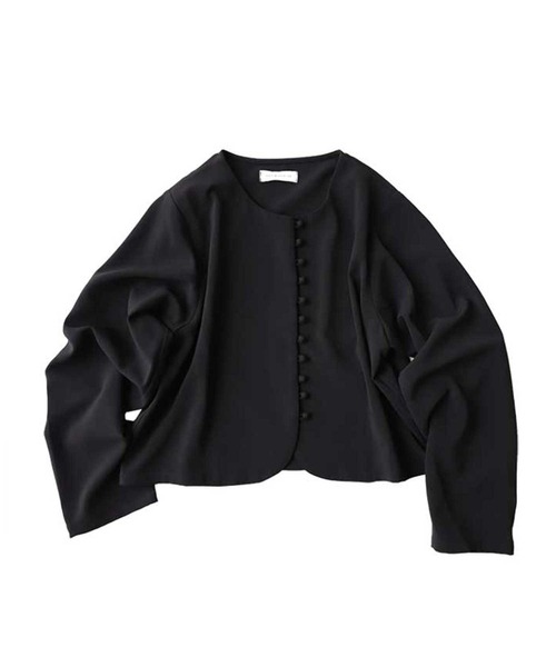 antiqua（アンティカ）の「ノーカラーショートジャケット（ノーカラージャケット・レディース・ブラック/ベージュ・FREE）」の13枚目の写真