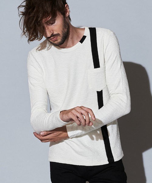 NO ID.（ノーアイディ）の「mlt3580- ｱｼﾝﾒﾄﾘｰﾊﾟﾈﾙU-N-T カットソー（Tシャツ/カットソー・メンズ・ネイビー/ブラック/ホワイト/ブルーグリーン・2/1）」の2枚目の写真