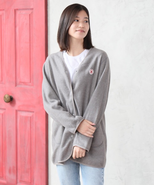 CONVERSE（コンバース）の「【CONVERSE/コンバース】フリースノーカラージャケット（ノーカラージャケット・レディース・ブラック/ブラウン/グレー/カーキ/モカ・M/L）」の3枚目の写真