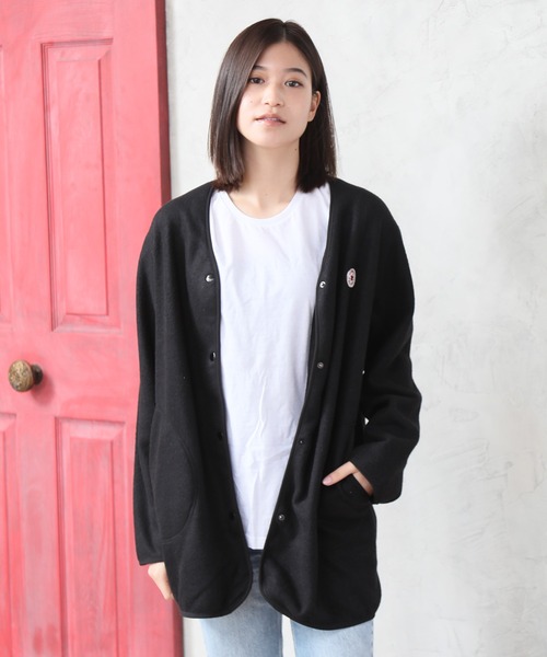 CONVERSE（コンバース）の「【CONVERSE/コンバース】フリースノーカラージャケット（ノーカラージャケット・レディース・ブラック/ブラウン/グレー/カーキ/モカ・M/L）」の2枚目の写真