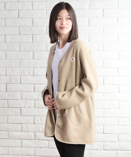 CONVERSE（コンバース）の「【CONVERSE/コンバース】フリースノーカラージャケット（ノーカラージャケット・レディース・ブラック/ブラウン/グレー/カーキ/モカ・M/L）」の4枚目の写真