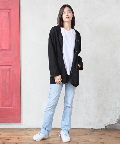 CONVERSE（コンバース）の「【CONVERSE/コンバース】フリースノーカラージャケット（ノーカラージャケット・レディース・ブラック/ブラウン/グレー/カーキ/モカ・M/L）」の21枚目の写真