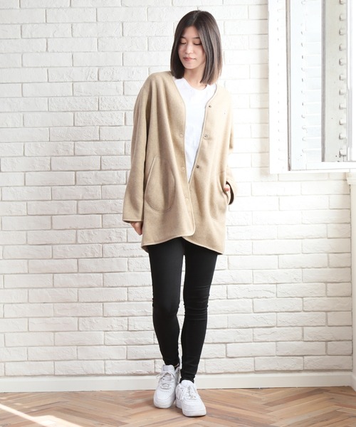 CONVERSE（コンバース）の「【CONVERSE/コンバース】フリースノーカラージャケット（ノーカラージャケット・レディース・ブラック/ブラウン/グレー/カーキ/モカ・M/L）」の12枚目の写真