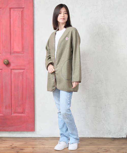 CONVERSE（コンバース）の「【CONVERSE/コンバース】フリースノーカラージャケット（ノーカラージャケット・レディース・ブラック/ブラウン/グレー/カーキ/モカ・M/L）」の13枚目の写真