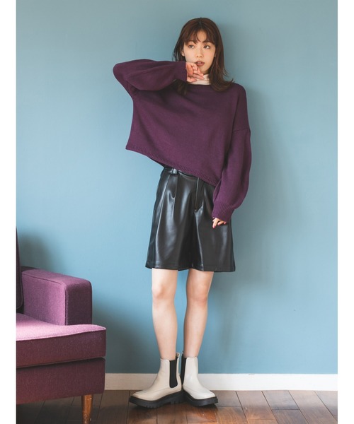 fifth calin（フィフスカラン）の「フェイクレザータックハーフパンツ（その他パンツ・レディース・ブラウン/ブラック・MEDIUM）」の4枚目の写真