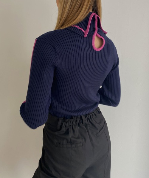 Avvenente（アベネンテ）の「【Avvenente】バイカラーリブニット（ニット/セーター・レディース・グレー/ブラック/ネイビー・FREE）」の3枚目の写真