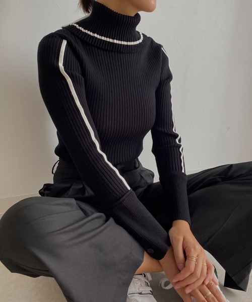 Avvenente（アベネンテ）の「【Avvenente】バイカラーリブニット（ニット/セーター・レディース・グレー/ブラック/ネイビー・FREE）」の9枚目の写真