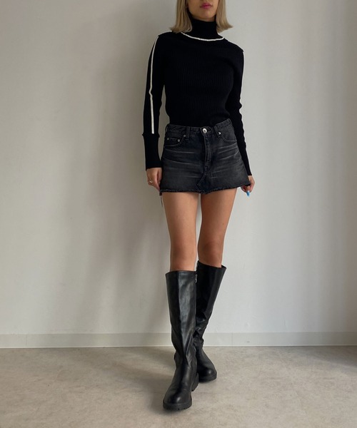 Avvenente（アベネンテ）の「【Avvenente】バイカラーリブニット（ニット/セーター・レディース・グレー/ブラック/ネイビー・FREE）」の4枚目の写真