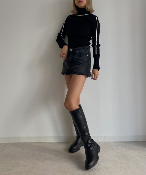 Avvenente（アベネンテ）の「【Avvenente】バイカラーリブニット（ニット/セーター・レディース・グレー/ブラック/ネイビー・FREE）」の6枚目の写真