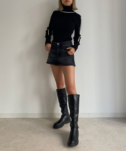 Avvenente（アベネンテ）の「【Avvenente】バイカラーリブニット（ニット/セーター・レディース・グレー/ブラック/ネイビー・FREE）」の5枚目の写真