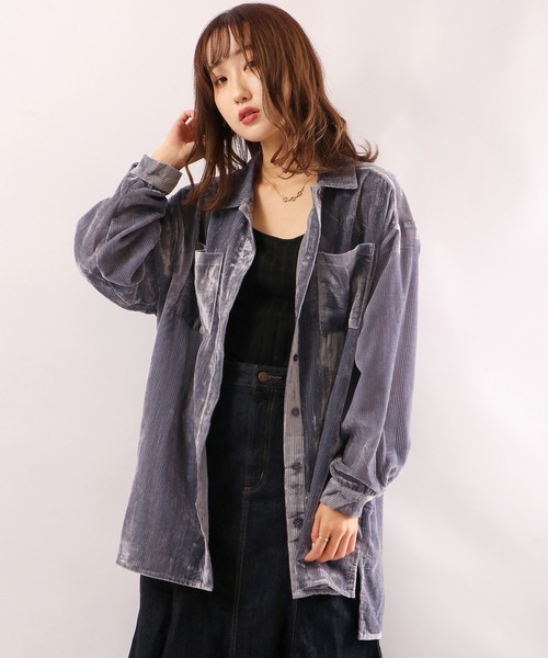 Brownie（ブラウニー）の「Brownie シアーコーデュロイロングシャツ（シャツ/ブラウス・レディース・ブルー/アイボリー/モカ・FREE）」の22枚目の写真