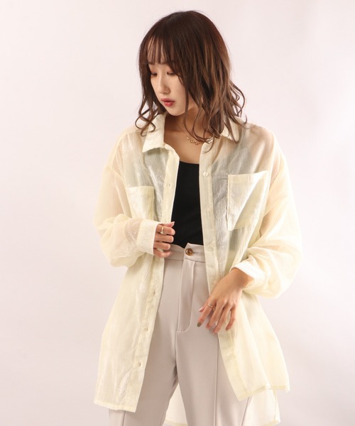 Brownie（ブラウニー）の「Brownie シアーコーデュロイロングシャツ（シャツ/ブラウス・レディース・ブルー/アイボリー/モカ・FREE）」の8枚目の写真