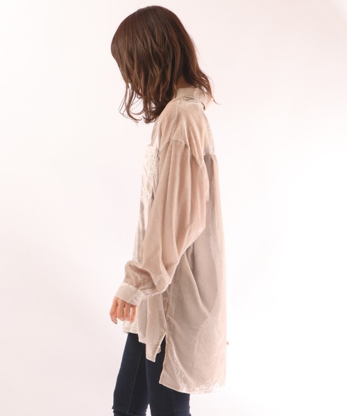 Brownie（ブラウニー）の「Brownie シアーコーデュロイロングシャツ（シャツ/ブラウス・レディース・ブルー/アイボリー/モカ・FREE）」の16枚目の写真