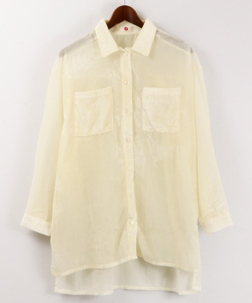 Brownie（ブラウニー）の「Brownie シアーコーデュロイロングシャツ（シャツ/ブラウス・レディース・ブルー/アイボリー/モカ・FREE）」の4枚目の写真