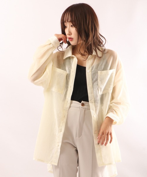 Brownie（ブラウニー）の「Brownie シアーコーデュロイロングシャツ（シャツ/ブラウス・レディース・ブルー/アイボリー/モカ・FREE）」の7枚目の写真