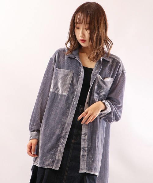 Brownie（ブラウニー）の「Brownie シアーコーデュロイロングシャツ（シャツ/ブラウス・レディース・ブルー/アイボリー/モカ・FREE）」の21枚目の写真