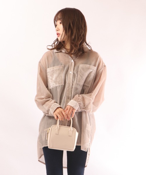 Brownie（ブラウニー）の「Brownie シアーコーデュロイロングシャツ（シャツ/ブラウス・レディース・ブルー/アイボリー/モカ・FREE）」の15枚目の写真