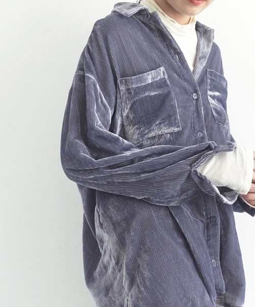 Brownie（ブラウニー）の「Brownie シアーコーデュロイロングシャツ（シャツ/ブラウス・レディース・ブルー/アイボリー/モカ・FREE）」の20枚目の写真