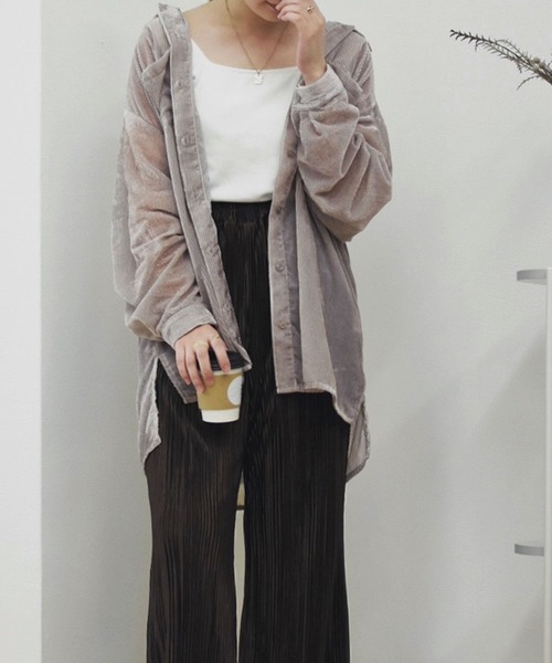 Brownie（ブラウニー）の「Brownie シアーコーデュロイロングシャツ（シャツ/ブラウス・レディース・ブルー/アイボリー/モカ・FREE）」の14枚目の写真