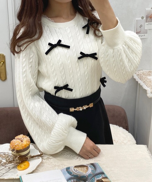 リボンケーブルニット　ネイビー ジプソフィア リボンケーブルニット ネイビー ジプソフィア Knit – gypsophila
