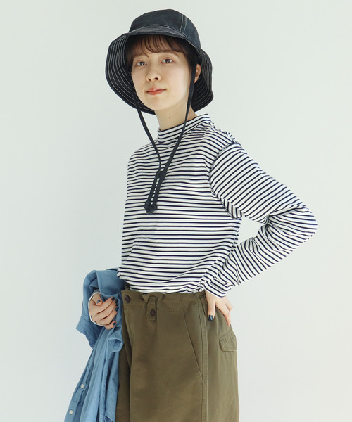 PAR ICI（パーリッシィ）の「スムースボーダー モックネックカットソー（Tシャツ/カットソー・レディース・ネイビー/レッド・FREE）」の2枚目の写真