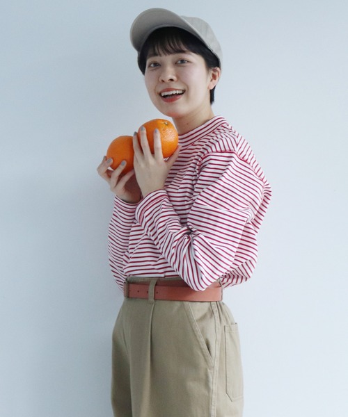 PAR ICI（パーリッシィ）の「スムースボーダー モックネックカットソー（Tシャツ/カットソー・レディース・ネイビー/レッド・FREE）」の4枚目の写真