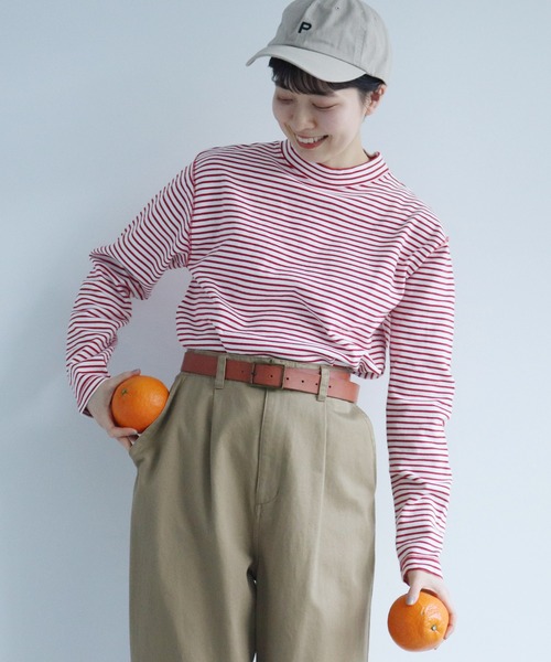 PAR ICI（パーリッシィ）の「スムースボーダー モックネックカットソー（Tシャツ/カットソー・レディース・ネイビー/レッド・FREE）」の3枚目の写真