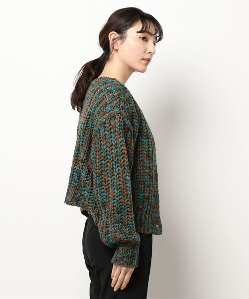 cepo（セポ）の「ミックスカラーニットカーデ ２ＷＡＹ（カーディガン/ボレロ・レディース・グリーン/オレンジ/オフホワイト・M）」の6枚目の写真