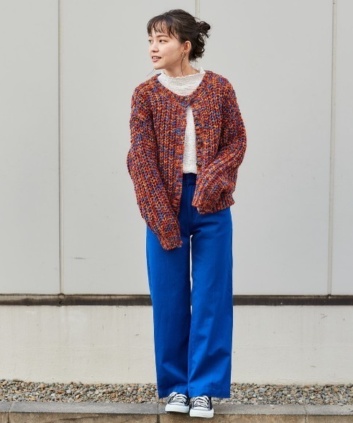 cepo（セポ）の「ミックスカラーニットカーデ ２ＷＡＹ（カーディガン/ボレロ・レディース・グリーン/オレンジ/オフホワイト・M）」の3枚目の写真