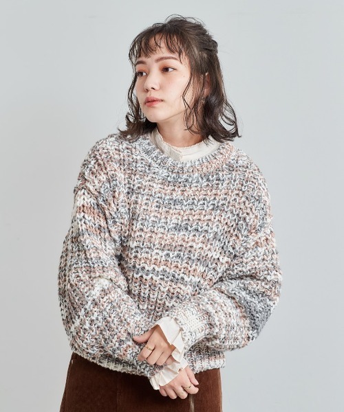 cepo（セポ）の「ミックスカラーニットカーデ ２ＷＡＹ（カーディガン/ボレロ・レディース・グリーン/オレンジ/オフホワイト・M）」の4枚目の写真