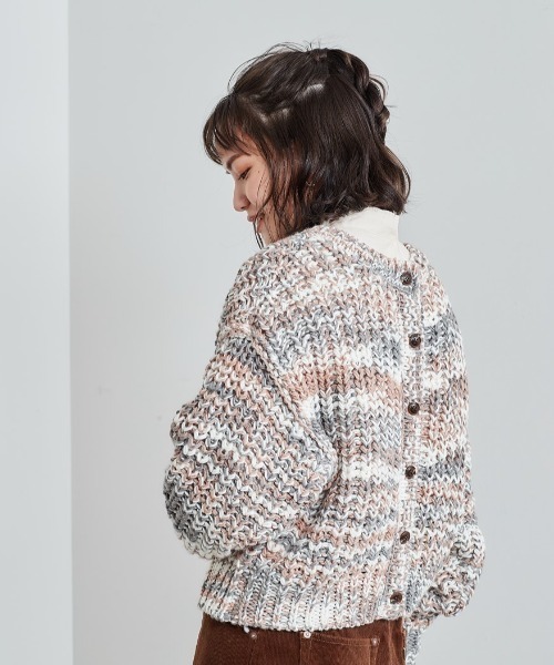 cepo（セポ）の「ミックスカラーニットカーデ ２ＷＡＹ（カーディガン/ボレロ・レディース・グリーン/オレンジ/オフホワイト・M）」の8枚目の写真