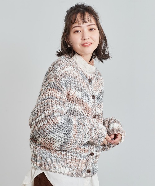 cepo（セポ）の「ミックスカラーニットカーデ ２ＷＡＹ（カーディガン/ボレロ・レディース・グリーン/オレンジ/オフホワイト・M）」の7枚目の写真