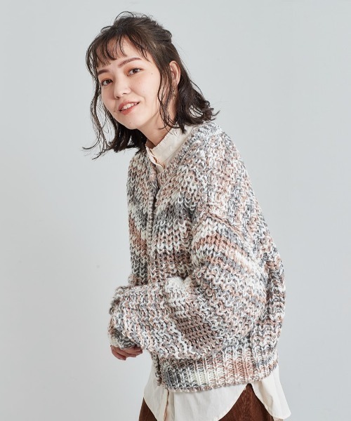 cepo（セポ）の「ミックスカラーニットカーデ ２ＷＡＹ（カーディガン/ボレロ・レディース・グリーン/オレンジ/オフホワイト・M）」の10枚目の写真