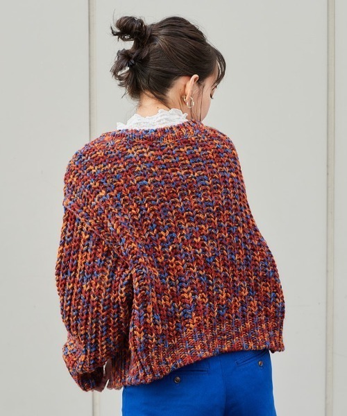 cepo（セポ）の「ミックスカラーニットカーデ ２ＷＡＹ（カーディガン/ボレロ・レディース・グリーン/オレンジ/オフホワイト・M）」の5枚目の写真