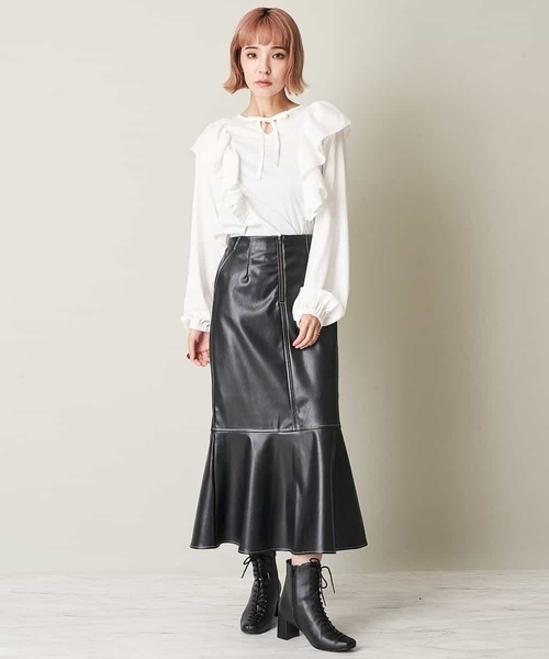 A de a.v.v（アードアー・ヴェ・ヴェ）の「（SET UP対応）配色ステッチマーメイドエコレザースカート（スカート・レディース・ブラック/ベージュ・38/36）」の3枚目の写真