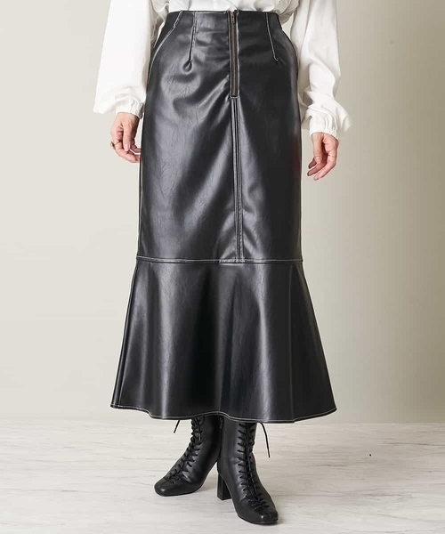A de a.v.v（アードアー・ヴェ・ヴェ）の「（SET UP対応）配色ステッチマーメイドエコレザースカート（スカート・レディース・ブラック/ベージュ・38/36）」の6枚目の写真