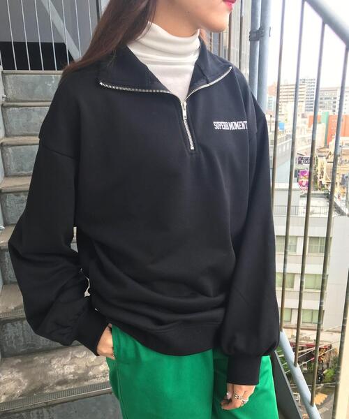 INGNI(イング)の「ハーフZIPカレッジロゴスウェット(Tシャツ/カットソー・レディース・グリーン/グレー/ブラック/ブルー・M)」の2枚目の写真