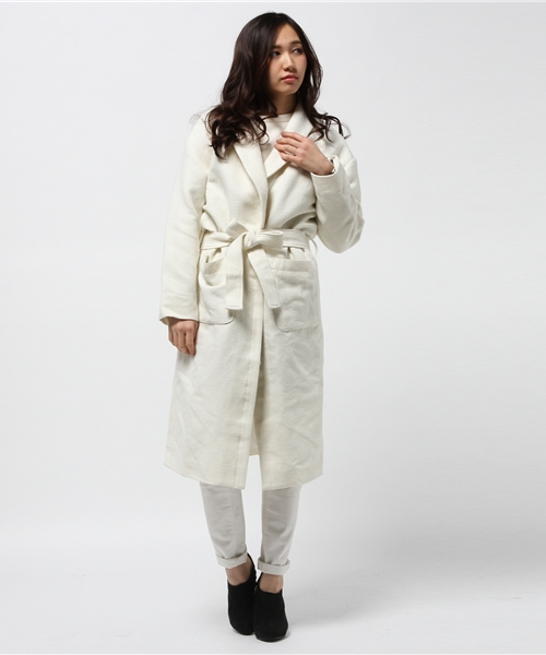 CIAOPANIC（チャオパニック）の「【Ciaopanic】ウール混Wフェイスガウンコート（その他アウター・レディース・チャコールグレー/ブラック/オフホワイト・FREE）」の2枚目の写真