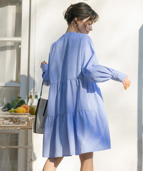 Cheek(チーク)の「ストライプティアードチュニック(チュニック・レディース・ベージュ/サックスブルー/グリーン・MEDIUM)」の3枚目の写真