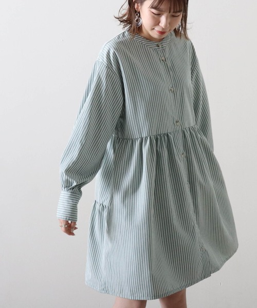 Cheek(チーク)の「ストライプティアードチュニック(チュニック・レディース・ベージュ/サックスブルー/グリーン・MEDIUM)」の2枚目の写真