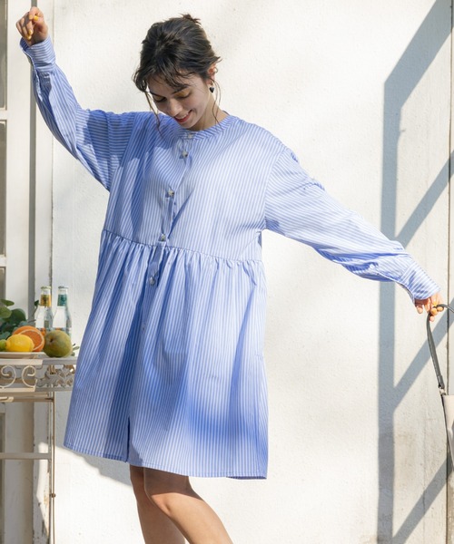 Cheek(チーク)の「ストライプティアードチュニック(チュニック・レディース・ベージュ/サックスブルー/グリーン・MEDIUM)」の8枚目の写真