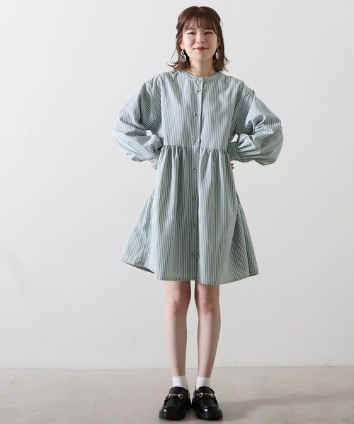 Cheek(チーク)の「ストライプティアードチュニック(チュニック・レディース・ベージュ/サックスブルー/グリーン・MEDIUM)」の10枚目の写真