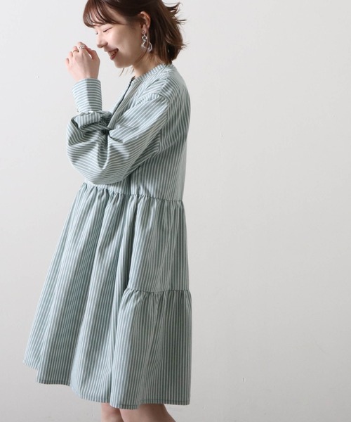 Cheek(チーク)の「ストライプティアードチュニック(チュニック・レディース・ベージュ/サックスブルー/グリーン・MEDIUM)」の14枚目の写真