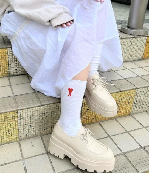 R&E（アールアンドイー）の「【R&E】トラックソールレースアップシューズ（ローファー・レディース・ブラック/アイボリー・S/M/L/LL）」の22枚目の写真