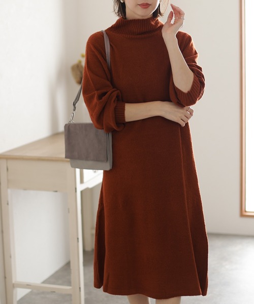 ElegChic（エレグシック）の「タートルネック フレア ニットワンピース（ワンピース・レディース・グレー/ブラウン/ブラック・L/4L/XXL）」の5枚目の写真