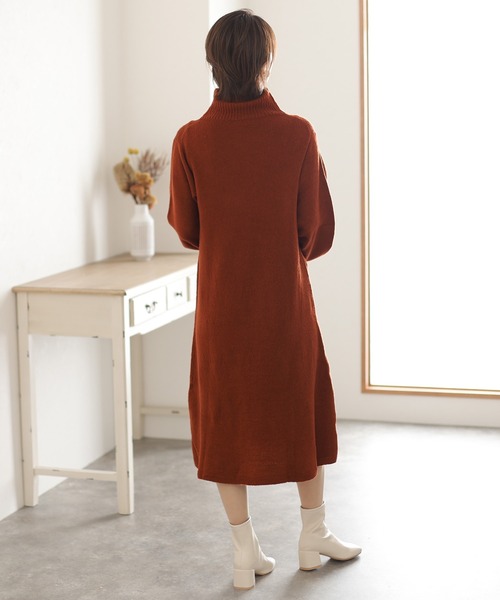 ElegChic（エレグシック）の「タートルネック フレア ニットワンピース（ワンピース・レディース・グレー/ブラウン/ブラック・L/4L/XXL）」の7枚目の写真