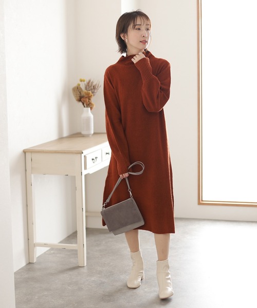 ElegChic（エレグシック）の「タートルネック フレア ニットワンピース（ワンピース・レディース・グレー/ブラウン/ブラック・L/4L/XXL）」の8枚目の写真