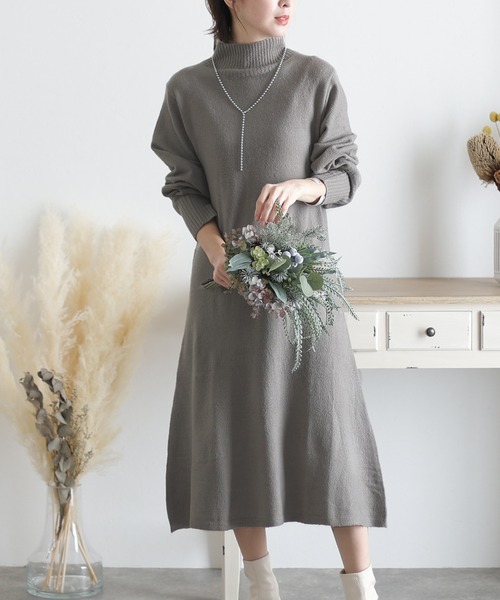 ElegChic（エレグシック）の「タートルネック フレア ニットワンピース（ワンピース・レディース・グレー/ブラウン/ブラック・L/4L/XXL）」の9枚目の写真