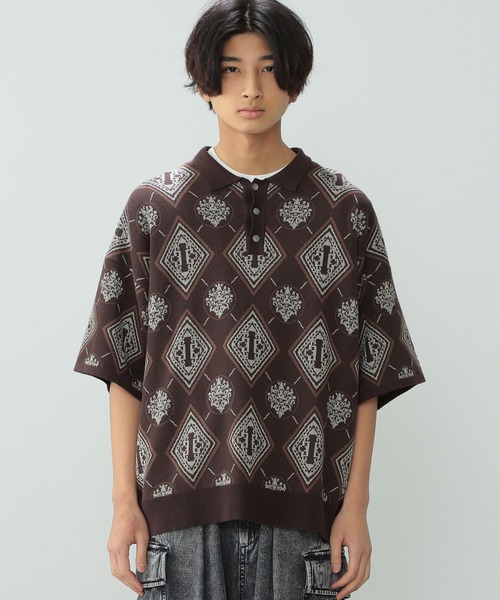 BeAMS DOT（ビームスドット）の「【WEB限定】BeAMS DOT / ジャカード ビッグシルエット ポロシャツ（ポロシャツ・メンズ・ブラウン/グリーン・LARGE/MEDIUM）」の2枚目の写真